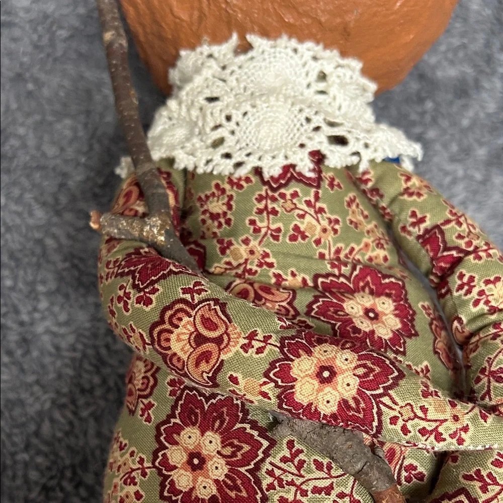 CAT LOVERS!  Handcrafted Paper Mache Cat Figurine with Fabric Floral Dress
